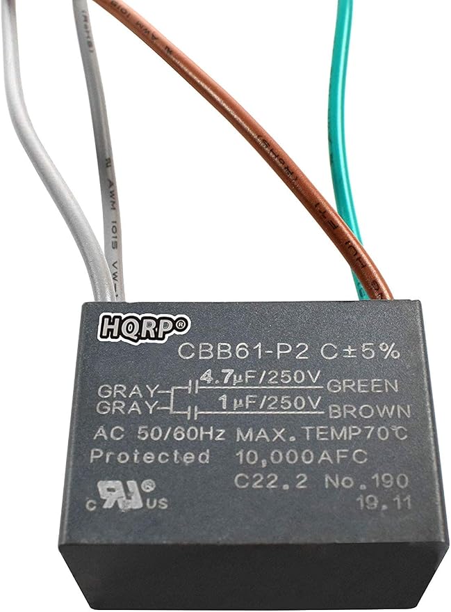 HQRP Capacitor CBB61 fits Harbor Breeze Ceiling Fan 4.7uf+1uf 4-Wire UL Listed - Image 2