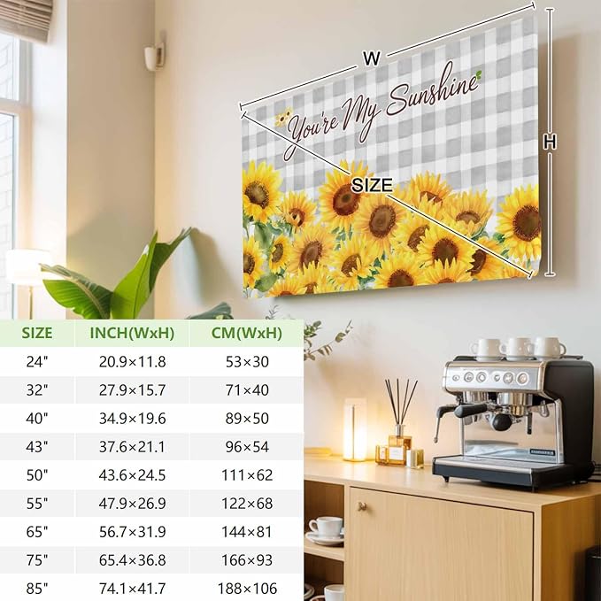 Rustic Sunflower Buffalo Plaid Indoor TV Cover, Elastic TV Screen Protector - Image 3