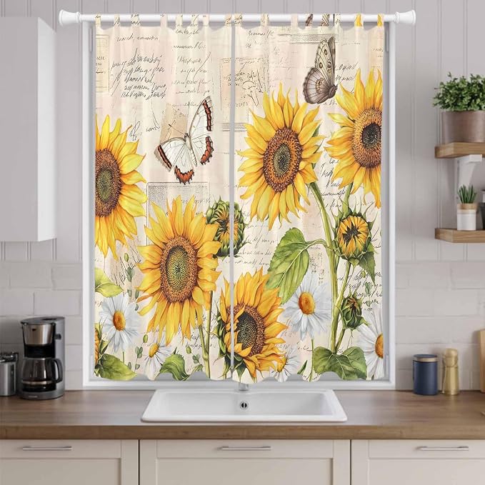 Yellow Sunflowers Living Room Curtains 96 Inch Length, Window Curtains Tab Top - Image 9