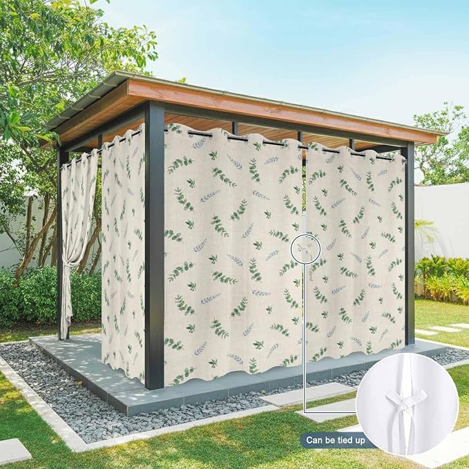 Leaf Outdoor Curtains for Patio Summer Jugal Leaves Pastoral Plant Linen - Image 7