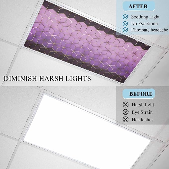 2x4 ft Fluorescent Light Cover for Ceiling Modern Gradient Purple Geometric - Image 4
