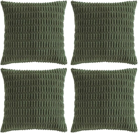 Fancy Homi 4 Packs Boho Olive Green Decorative Throw Pillow Covers 24x24 Inch for Couch Bed Sofa, Rustic Modern Farmhouse Home Decor, Soft Plush Corduroy Cute Square Cushion Case 60x60 cm