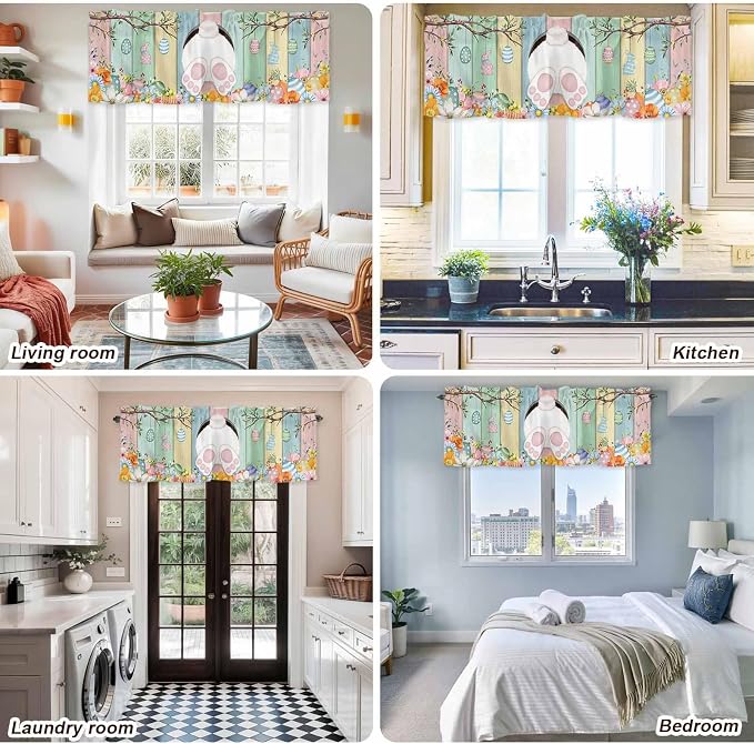 Easter Curtain Valances for Windows, Kitchen Valance Window Treatment, Spring - Image 9