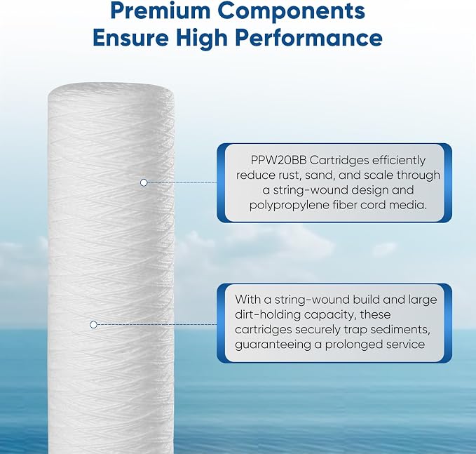 PUREPLUS 5 Micron 4.5" x 20" Whole House String Wound Sediment Filter - Image 3