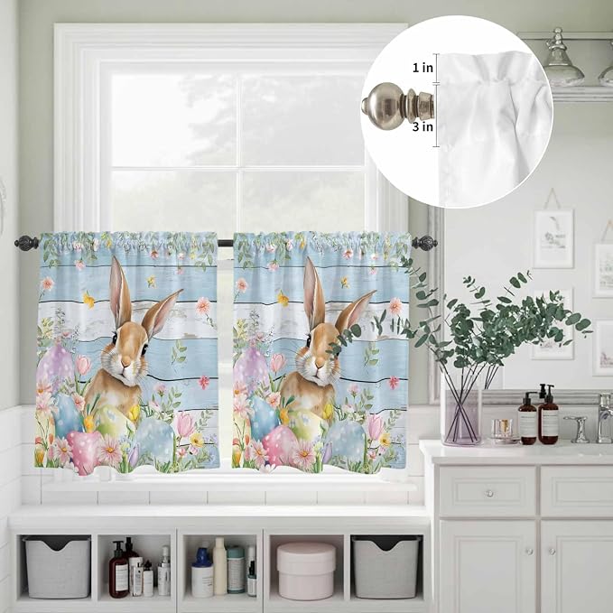 Kitchen Curtains Tiers and Valance Set of 3, Easter Light Filtering Window - Image 8