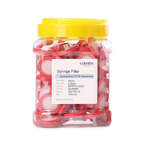 100 Pack Syringe Filter PTFE Lab Filters 0.22μm Pore Size 33mm Diameter by COBETTER