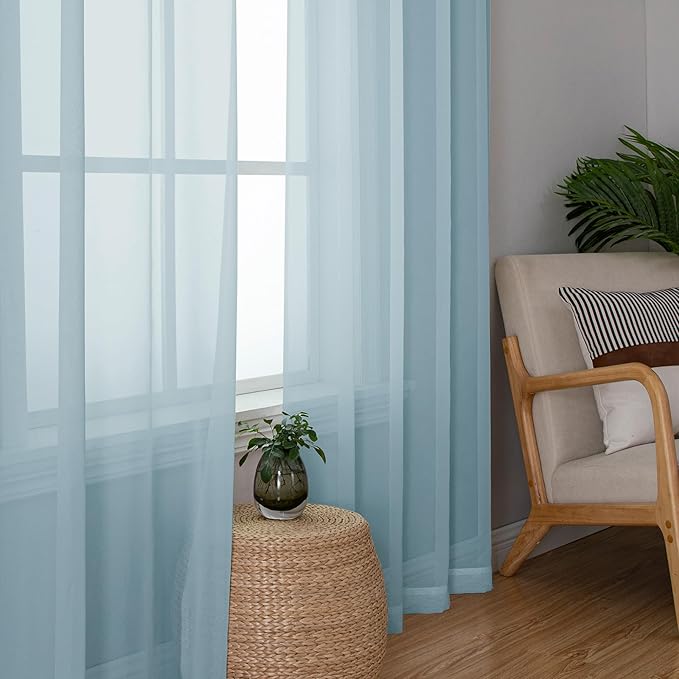OWENIE Sheer Curtains 63 inch Length 2 Panels Set, Light Weight Soft Solid Fimly Sheer Curtains for Basement Bedroom Living Room, Light Filtering Airy Voile Sheer Curtain with Rod Pocket, 42Wx63L inch