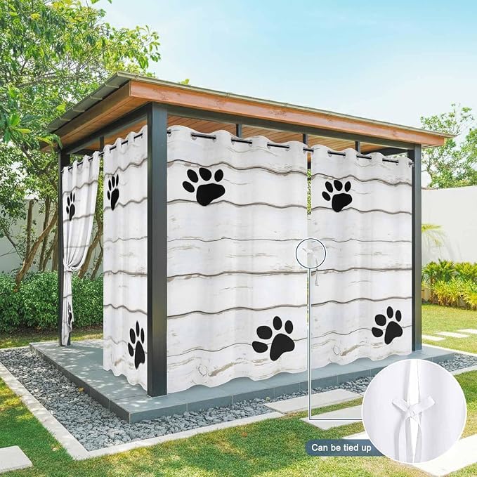 Wood Grain Outdoor Curtains for Patio Claws Animals Wooden White Waterproof - Image 7