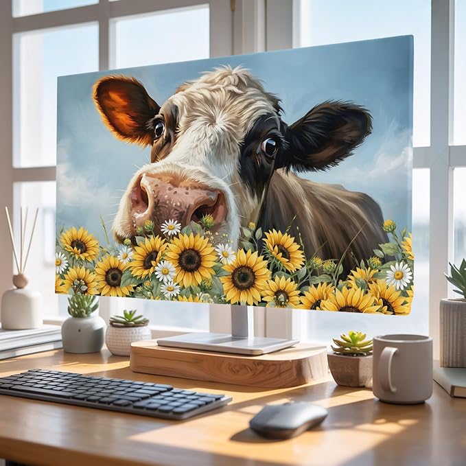 Farmhouse Animals Cow Indoor TV Cover, Elastic TV Screen Protector Sunflowers - Image 4