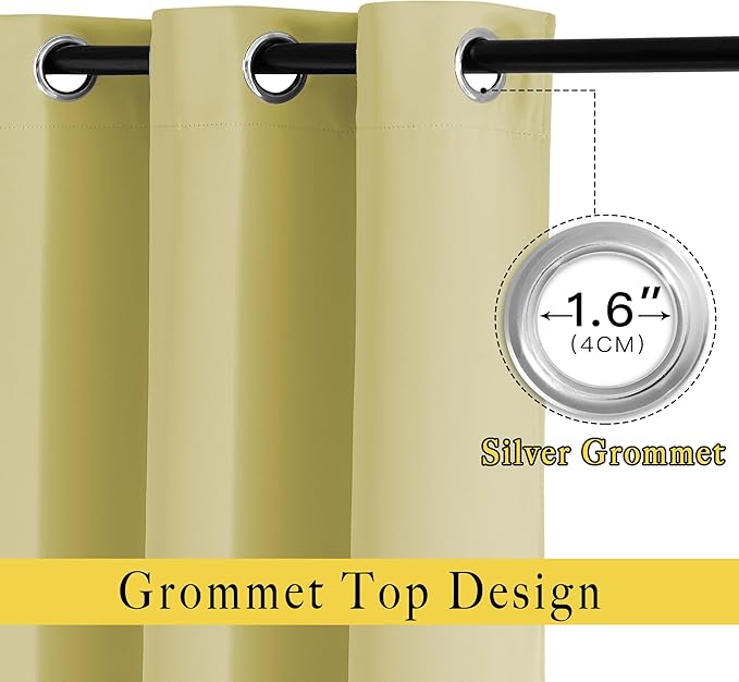 NICETOWN Paler Yellow Room Darkening Curtains 63 inch Length for Kitchen, Grommet Energy Saving Thermal Window Treatments Light Blocking Drapes for Bedroom, 2 Panels, W46 x L63