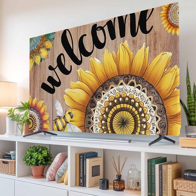 Spring Farm Blossom Sunflower Bee Indoor TV Cover, Elastic TV Screen Protector - Image 6