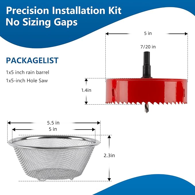 5" Rain Barrel Screen Kit with Hole Saw Tool - Image 2