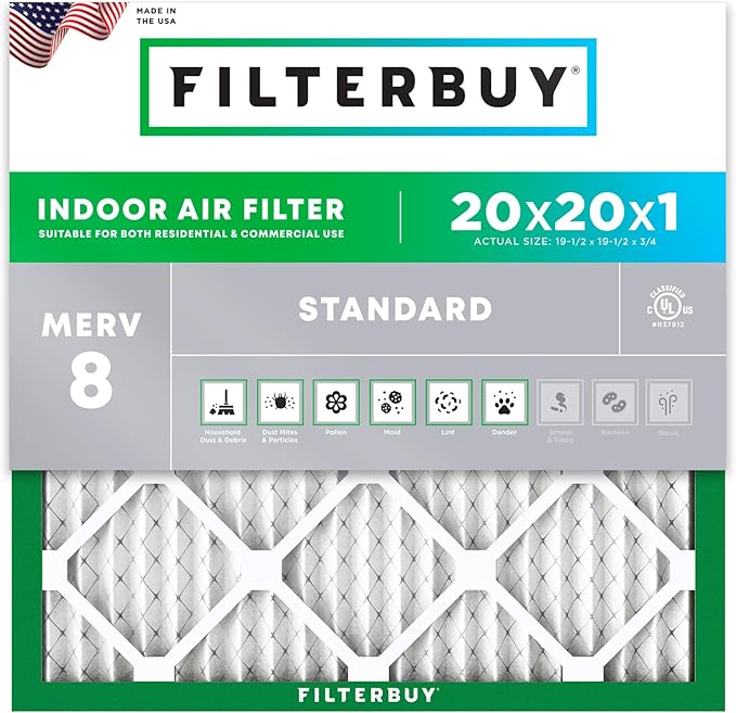 Filterbuy 20x20x1 Air Filter MERV 8 Essential Dust & Allergy Defense, by Filterbuy