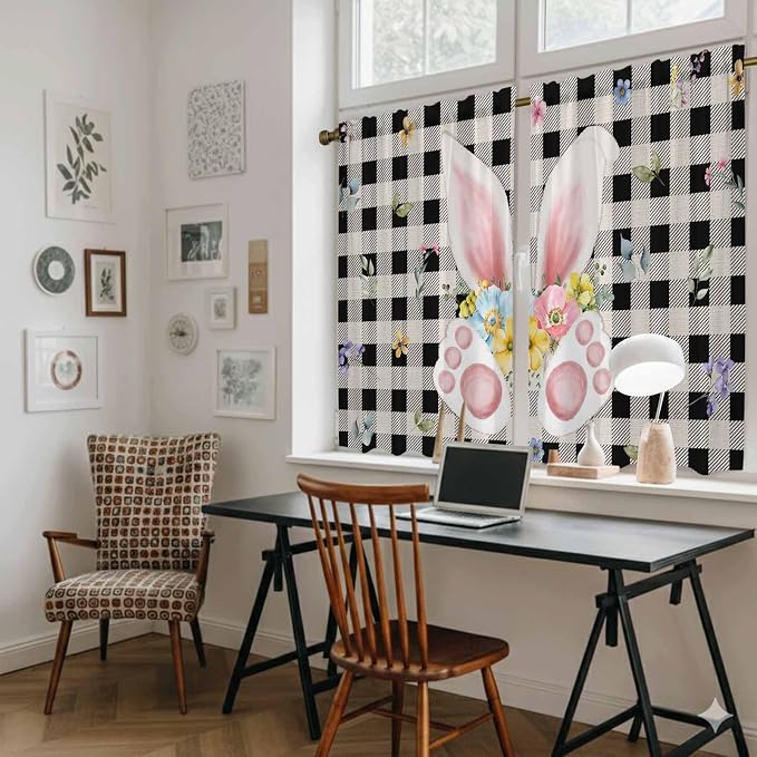 Easter Kitchen Curtains 45 Inch Long 2 Panel Set, Rod Pocket Window Treatment - Image 6
