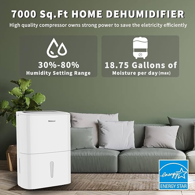 Shinco 7, 000 Sq.Ft Energy Star Dehumidifier - Image 3
