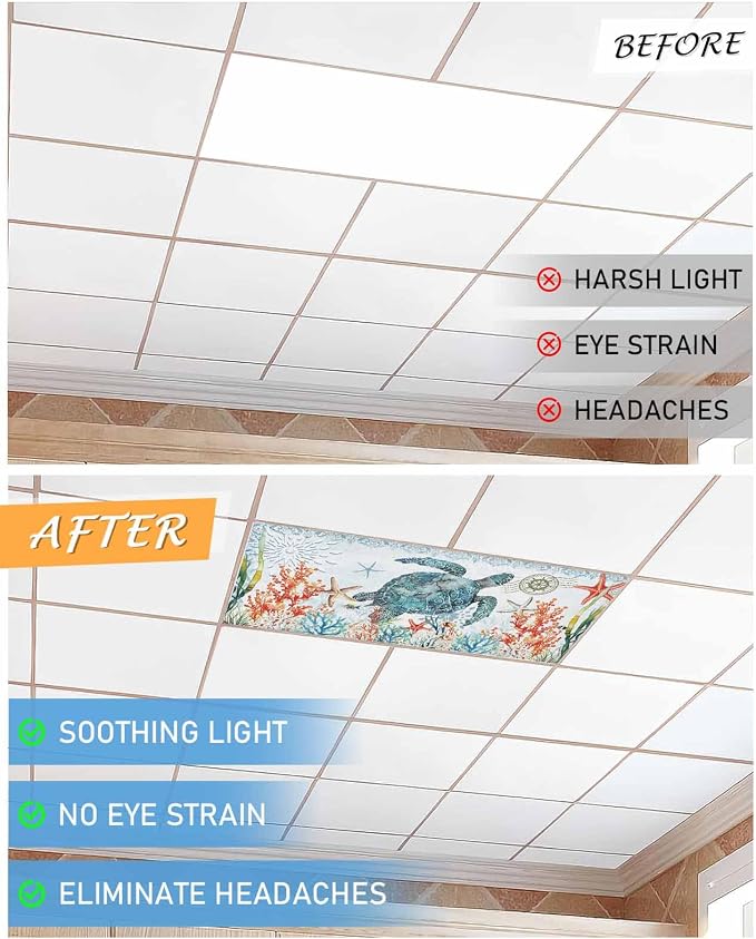 1 Pack Teal Blue Sea Turtle Fluorescent Light Covers Coastal Ocean Coral - Image 7