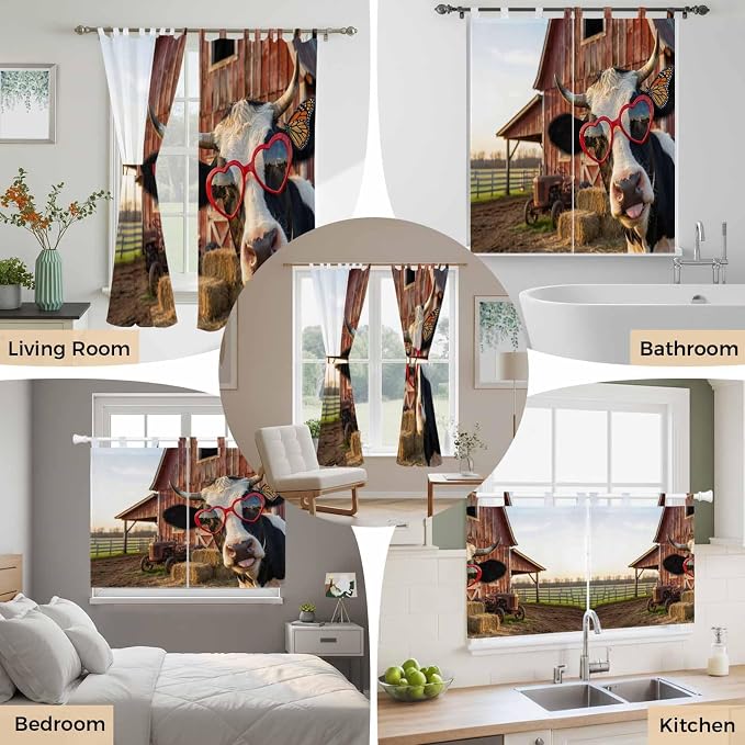 Farm Cows Kitchen Curtains 45 Inch Length, Short Cafe Window Curtains Tab Top - Image 7