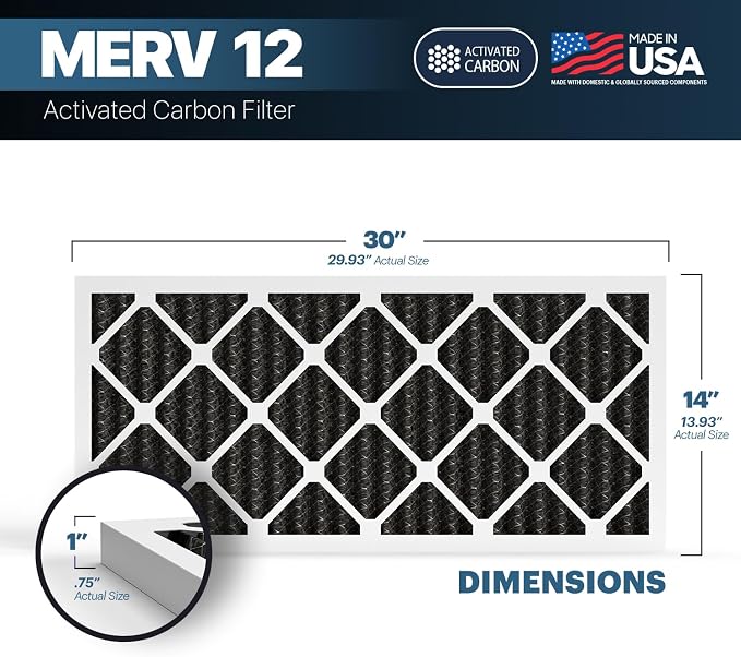 BNX TruFilter 14x30x1 MERV 12 Odor Defense AC Furnace Air Filter - Image 2