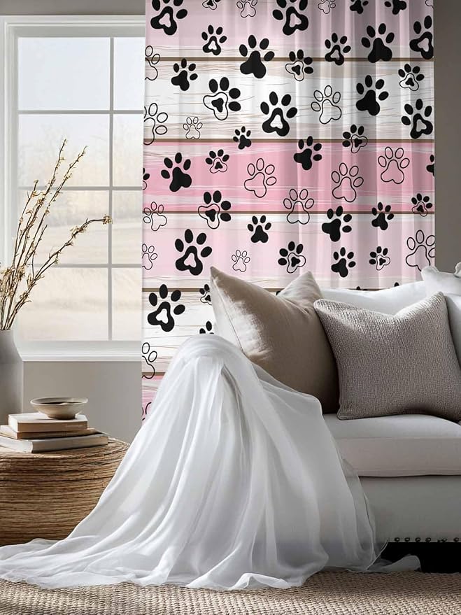 Sheer Curtains 72 Inches Long, Vintage Farmhouse Country Wooden Grain Privacy - Image 4