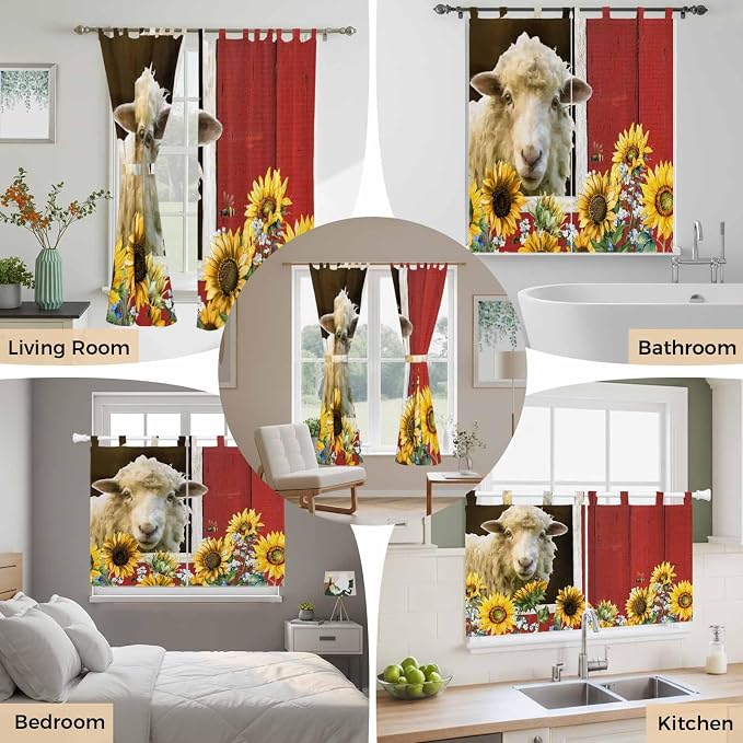 Sheep Flowers Living Room Curtains 96 Inch Length, Window Curtains Tab Top - Image 7