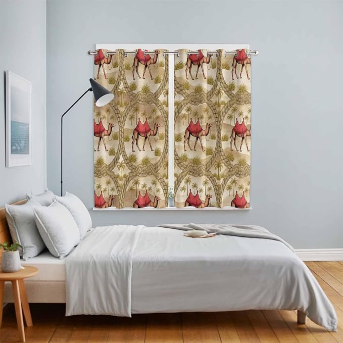 2 Panel Kitchen Cafe Curtains, Desert Camels Sunlight Filtering Nature Air - Image 4