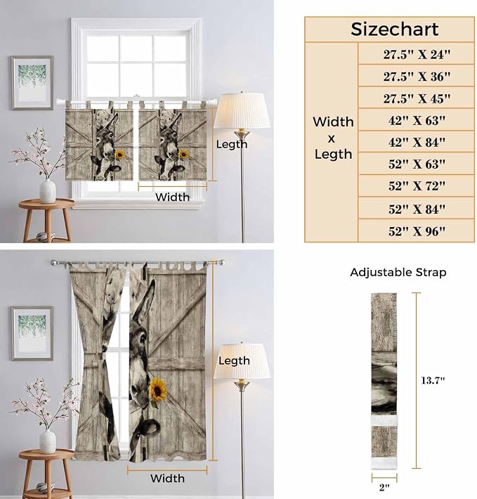 Funny Farm Animals Bedroom Curtains 72 Inch Length, Window Curtains Tab Top - Image 8