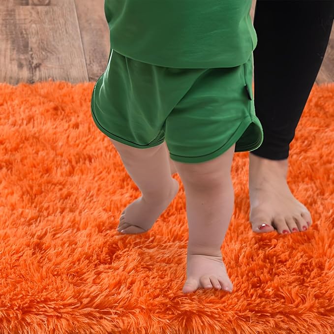 Soft Runner Rugs for Bedroom Hallways, 2x5 Orange Fluffy Shag Throw Area Rug Non Slip for Bedside Dorm, Long Shaggy Furry Carpet for Nursery Living Room