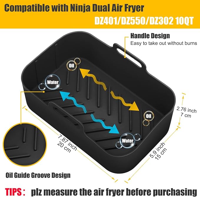 Air Fryer Silicone Liners 10QT for Ninja DZ550 DZ550​GY/DZ302/DZ401, MMH 2Pcs - Image 2