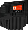 56 Pack Acoustic Foam Panels, Noise Cancelling Dampening Sound Absorbing Black by Saiqiang