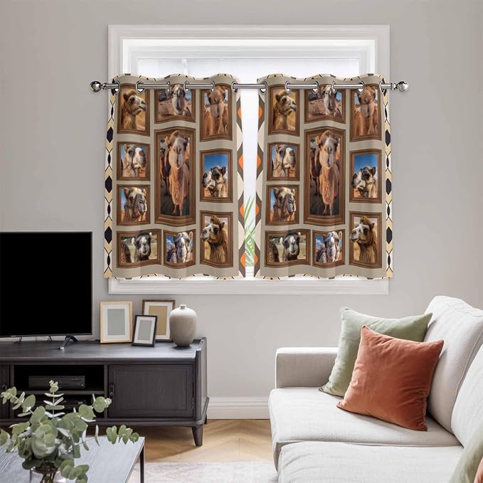 2 Panel Kitchen Cafe Curtains, Desert Camels Sunlight Filtering Nature Air - Image 5