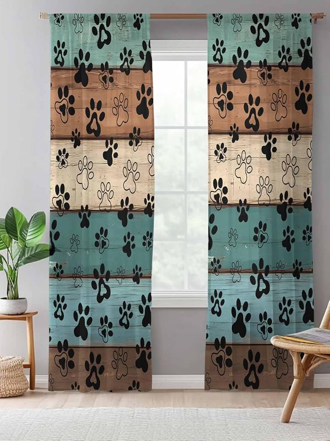 Sheer Curtains 96 Inches Long, Vintage Farmhouse Country Wooden Grain Privacy - Image 5