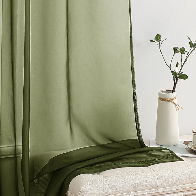 MIULEE 2 Panels Solid Color Sheer Window Curtains Elegant Window Voile Panels/Drapes/Treatment for Bedroom Living Room (54X90 Inches Olive Green)