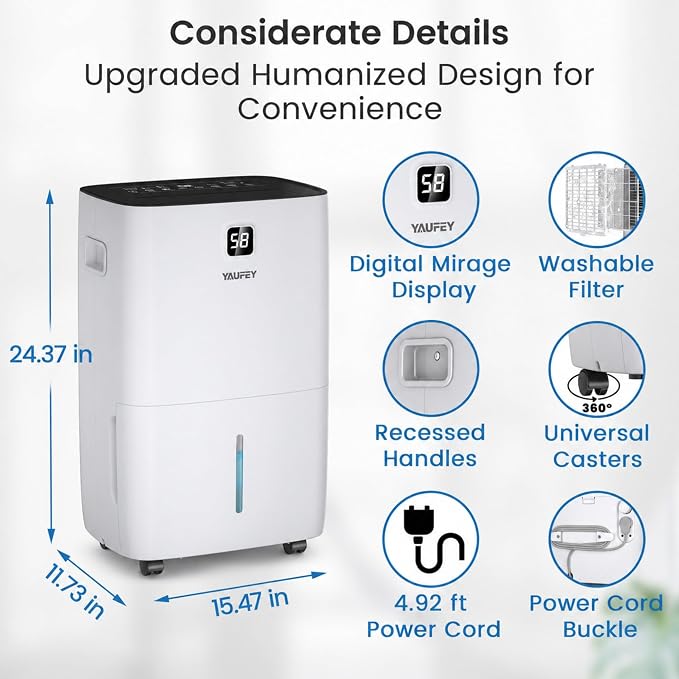 Yaufey 150 Pints Dehumidifier for Home, Basement and Large Room up to 7000 Sq. - Image 7