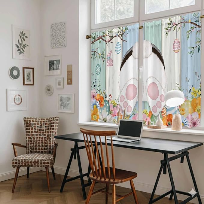 Easter Kitchen Curtains 45 Inch Long 2 Panel Set, Rod Pocket Window Treatment - Image 6