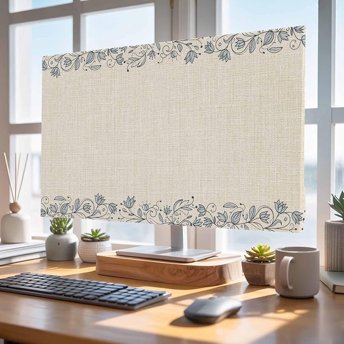 Flower Leaf Branch on Retro Linen Indoor TV Cover, Elastic TV Screen Protector - Image 4