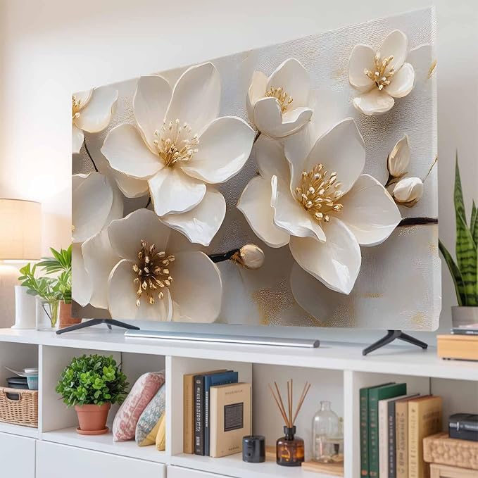 Spring Flower White Tulip Indoor TV Cover, Elastic TV Screen Protector - Image 6