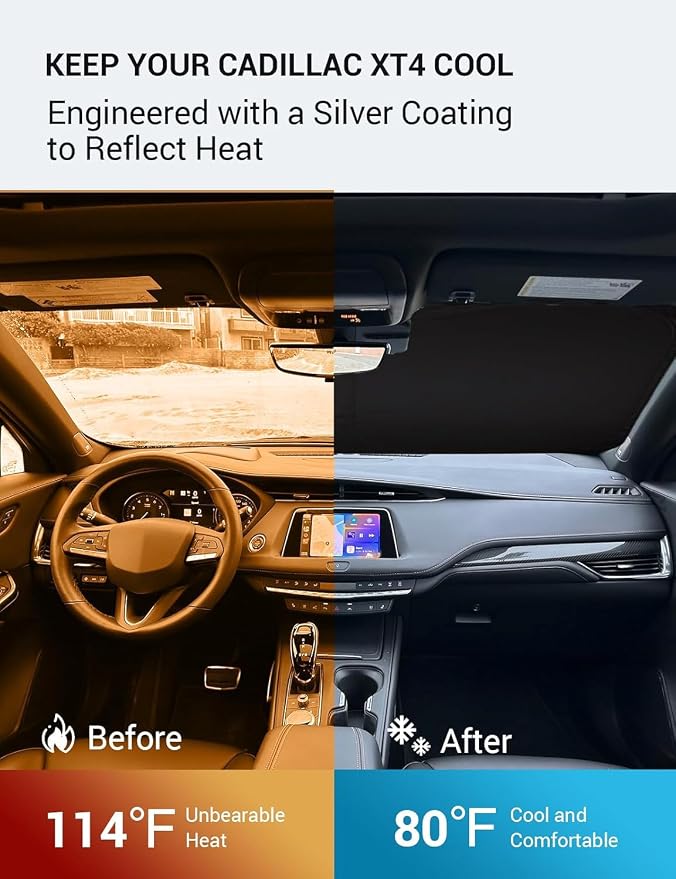 Proadsy Windshield Sun Shade for Cadillac XT4 2019-2025 2026 4-Layer Foldable - Image 3