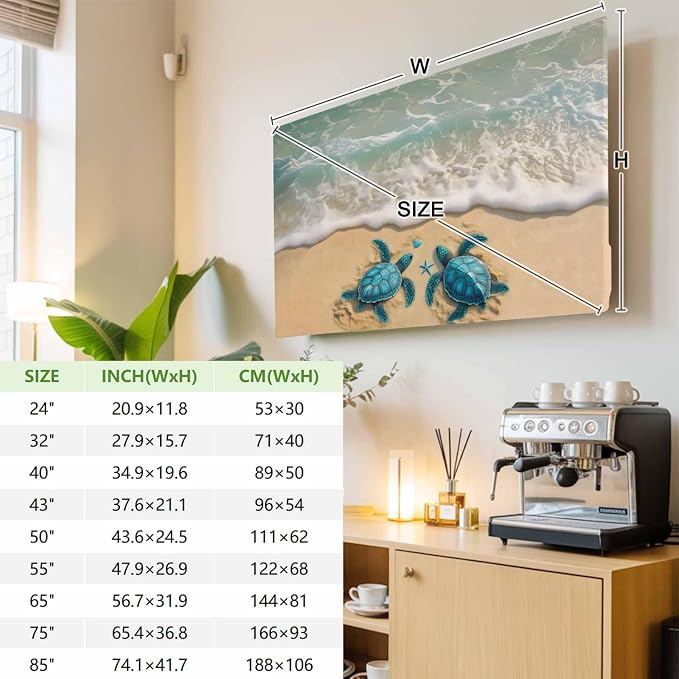 Blue Sea Turtle Summer Beach Indoor TV Cover, Elastic TV Screen Protector Teal - Image 3