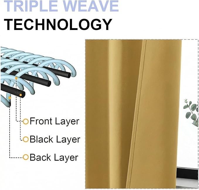 Simplebrand Ava Bright Gold Blackout Curtains for Bedroom 90 Inches Long 2 Panels Set, Solid Privacy Energy Saving Living Room Window Treatment Curtains Blackout Drapes, W50 x L90 Inch, Bright Gold