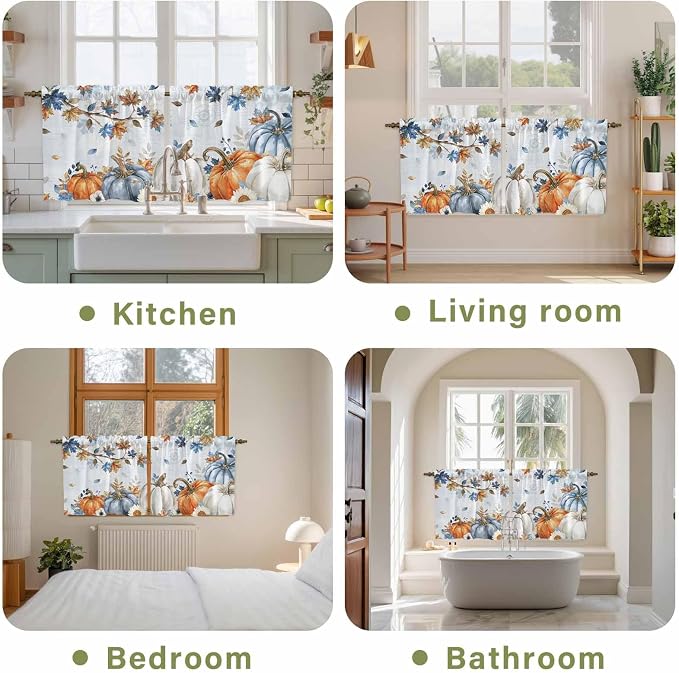 Fall Blue Maple Kitchen Tier Curtains 36 Inch Long 2 Panel Set, Rod Pocket Half - Image 8