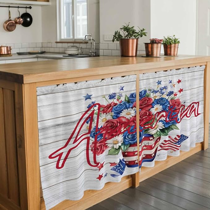 Independence Day Kitchen Tier Curtains 24 Inch Long 2 Panel Set, Rod Pocket - Image 7