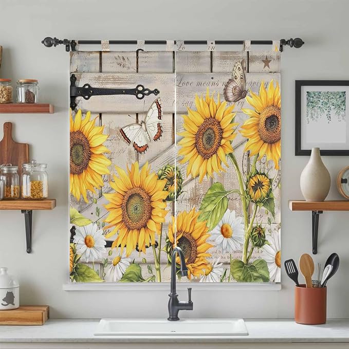 Farm Flowers Bathroom Curtains 63 Inch Length, Window Curtains Tab Top - Image 3