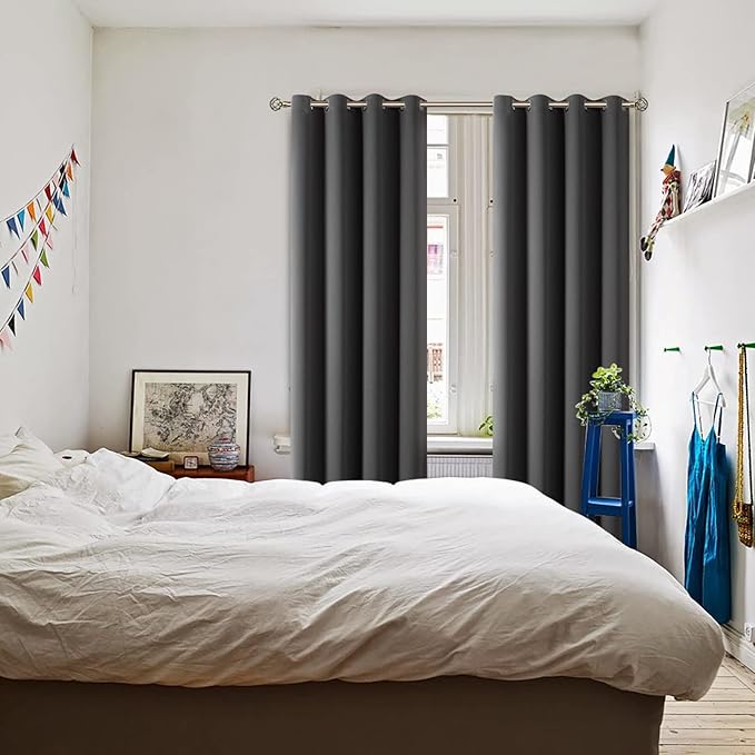 BGment Blackout Curtains for Bedroom - Grommet Thermal Insulated Room Darkening Curtains for Living Room, Set of 2 Panels, Each 55 x 69 Inch, Dark Grey