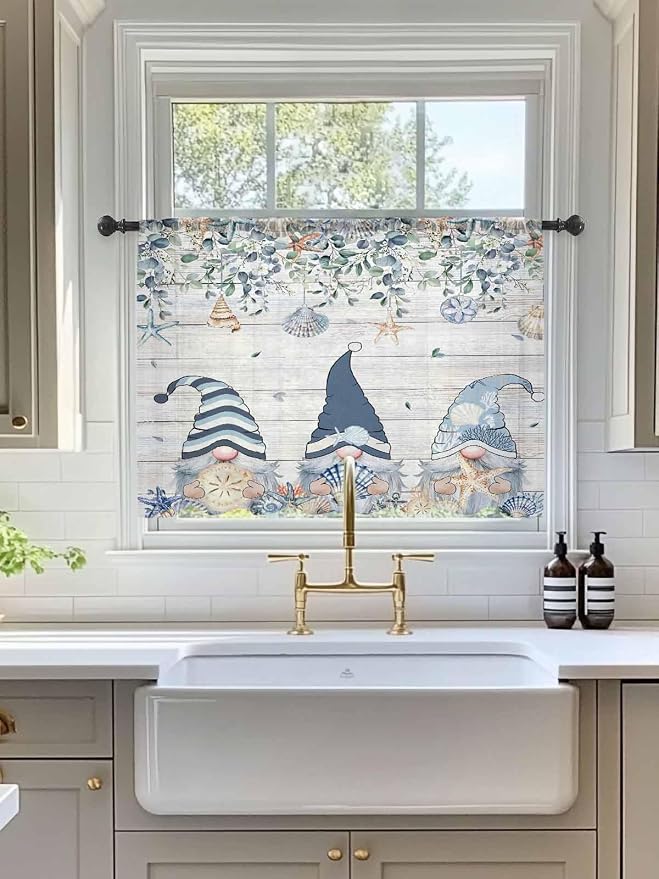 Sheer Curtains 54 Inch Length, Coastal Eucalyptus Leaf Semi Sheer Curtains - Image 3