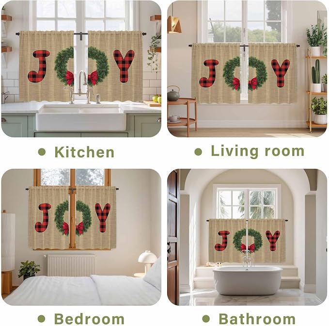Red Green Christmas Kitchen Curtains 54 Inch Long 2 Panel Set, Rod Pocket - Image 8