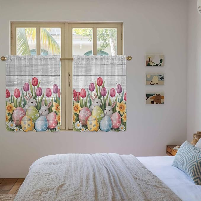 Easter Kitchen Curtains 54 Inch Long 2 Panel Set, Rod Pocket Window Curtains - Image 4