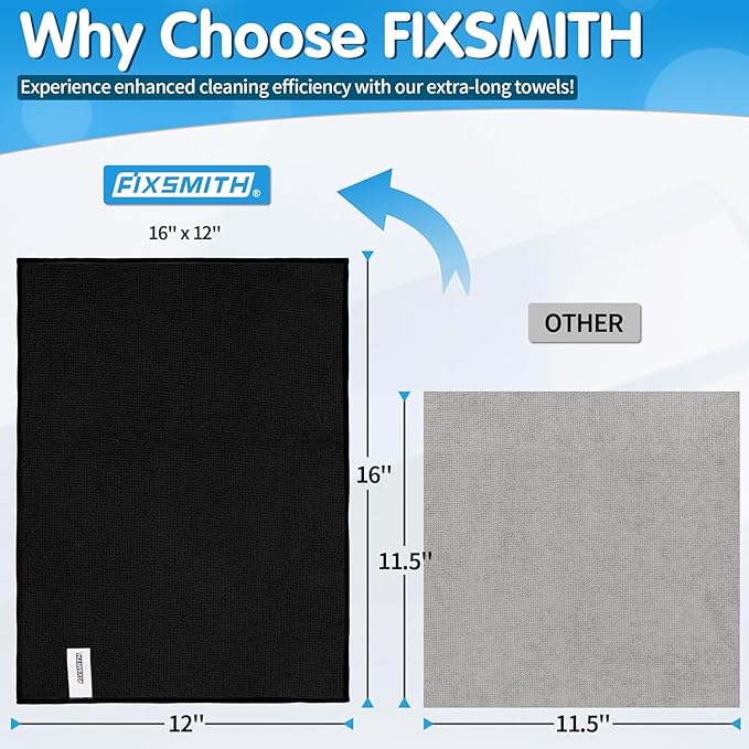 FIXSMITH Black Microfiber Cleaning Cloth -Pack of 50, Highly Absorbent Cleaning - Image 2