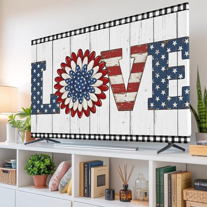 4th of July Patriotic LOVE Text Flower Indoor TV Cover, Elastic TV Screen by Unknown