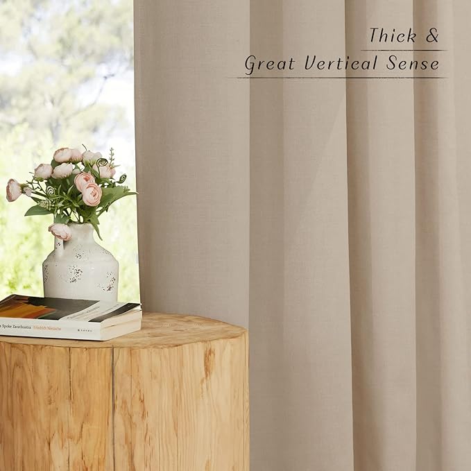NICETOWN Linen Kitchen Window Curtains Over Sink, Grommet Privacy Added Thick Linen Curtains with Some Light Filtering Burlap Drapes for Home Office/Bedroom, Taupe, 2 Panels, W55 x L54