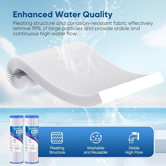 PUREPLUS 5 Micron 10"x2.5" Whole House Pleated Sediment Filter - Image 5